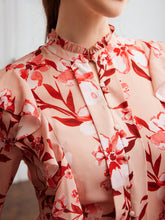 MOTF PREMIUM FLORAL PRINT FLARE SLEEVE RUFFLE TRIM DRESS
